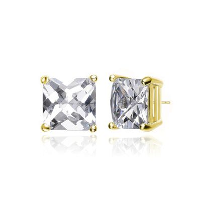 Rozzato Lab Created Sterling Silver with Clear Cubic Zirconia Square Studs