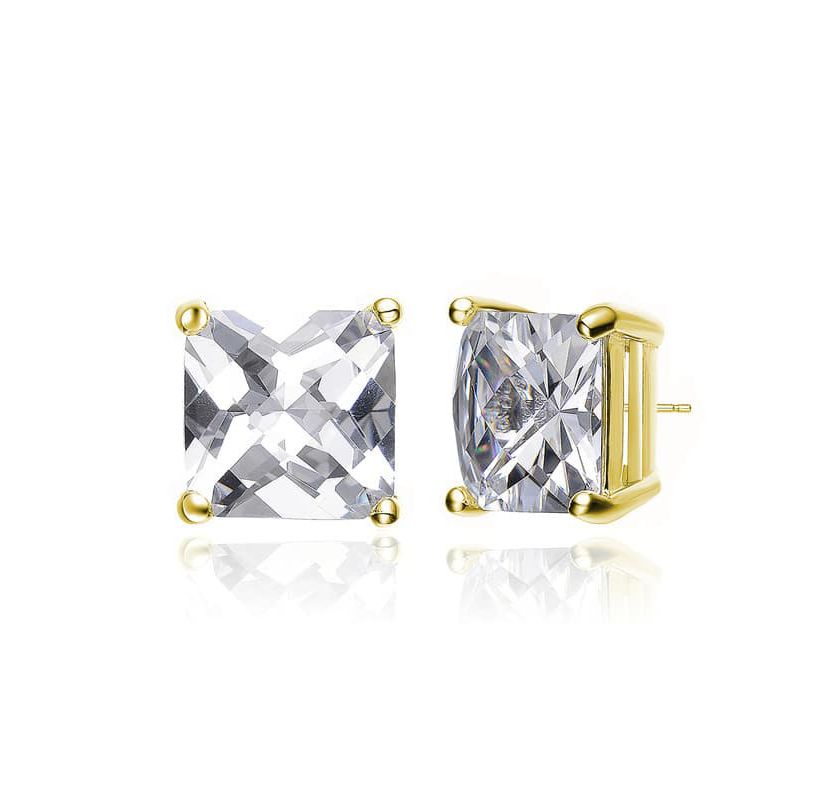 Lab Created Sterling Silver with Clear Cubic Zirconia Square Studs