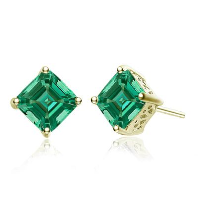 Rozzato Lab Created Sterling Silver with Colored Cubic Zirconia Square Stud Earrings, Green
