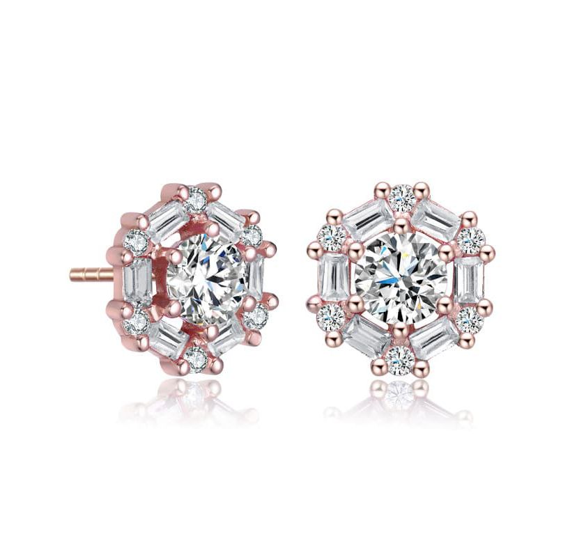Lab Created Round and Colored Baguette Cubic Zirconia Stud Earrings