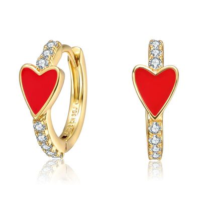 Rozzato Lab Created 14K Gold Plated with Clear Cubic Zirconia & Colored Enamel Slim Hoop Earrings for Kids