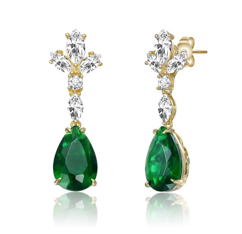 Lab Created Sterling Silver 14K Gold Plated with Colored Cubic Zirconia Cluster Dangle Earrings