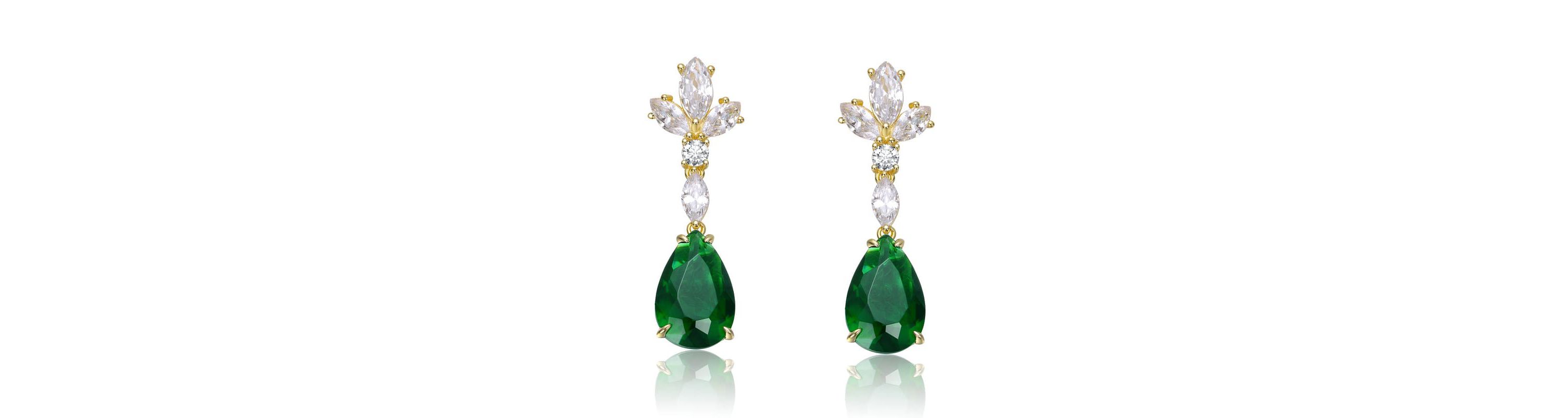 Lab Created Sterling Silver 14K Gold Plated with Colored Cubic Zirconia Cluster Dangle Earrings