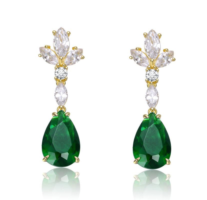 Lab Created Sterling Silver 14K Gold Plated with Colored Cubic Zirconia Cluster Dangle Earrings