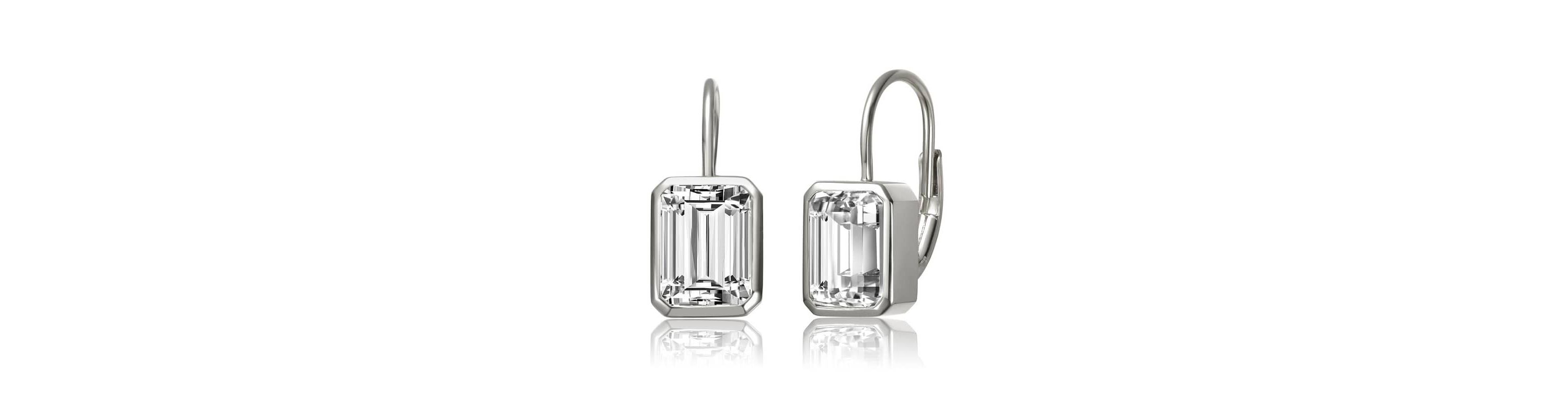 Lab Created Sterling Silver with Clear Cubic Zirconia Drop Lever Back Earrings