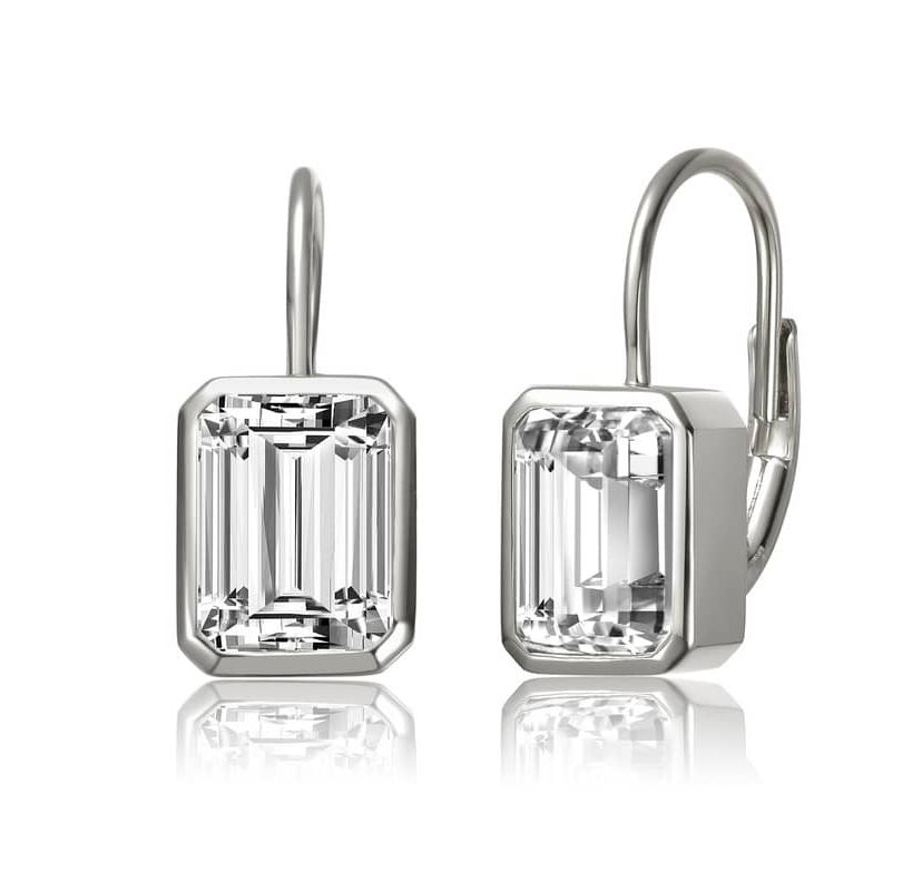 Lab Created Sterling Silver with Clear Cubic Zirconia Drop Lever Back Earrings