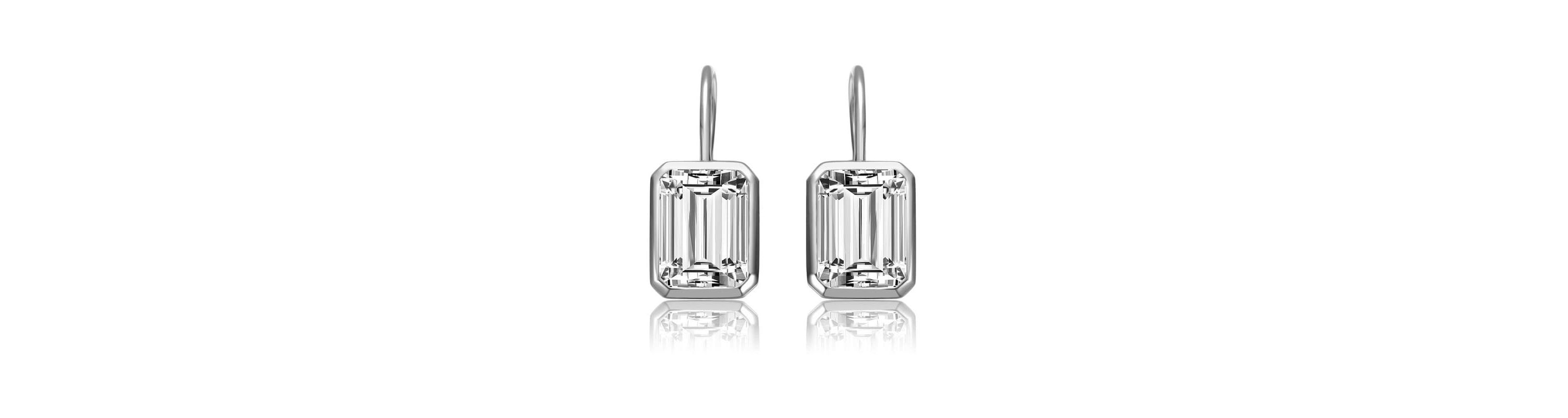 Lab Created Sterling Silver with Clear Cubic Zirconia Drop Lever Back Earrings
