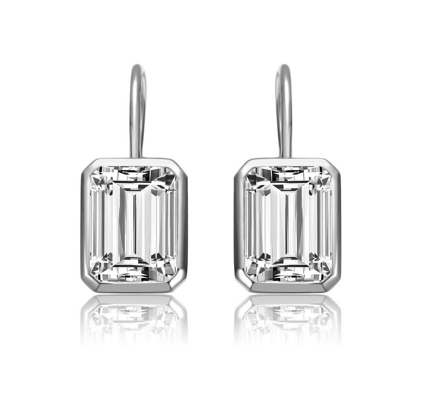 Lab Created Sterling Silver with Clear Cubic Zirconia Drop Lever Back Earrings