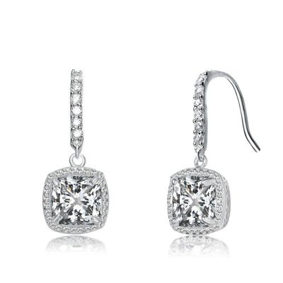 Rozzato Lab Created Stylish Asscher-Cut Clear Cubic Zirconia Square Drop Earring, White