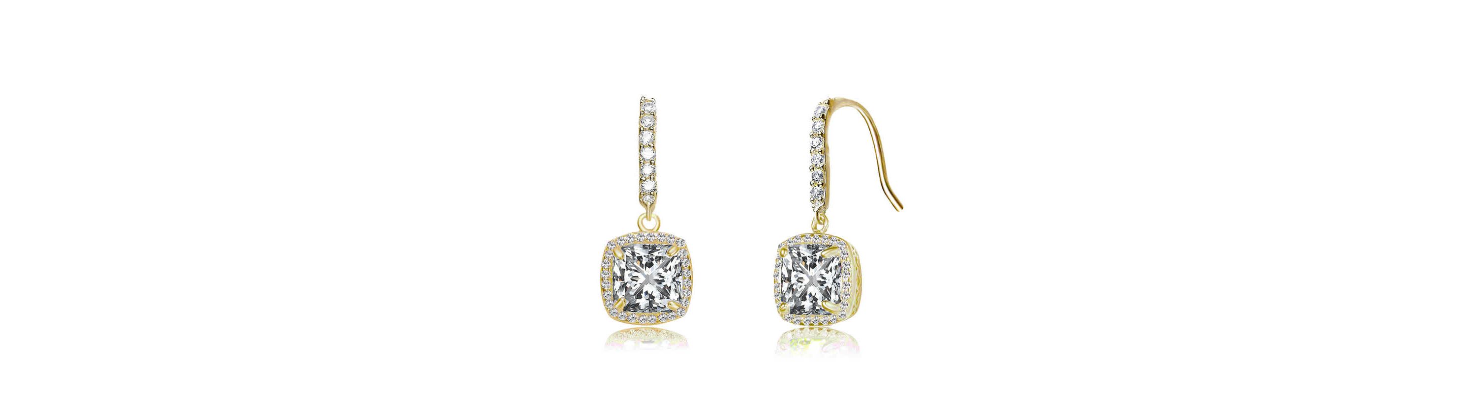 Lab Created Stylish Asscher-Cut Clear Cubic Zirconia Square Drop Earring