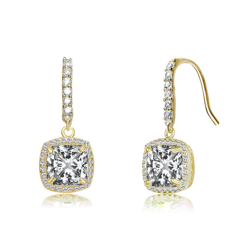 Lab Created Stylish Asscher-Cut Clear Cubic Zirconia Square Drop Earring