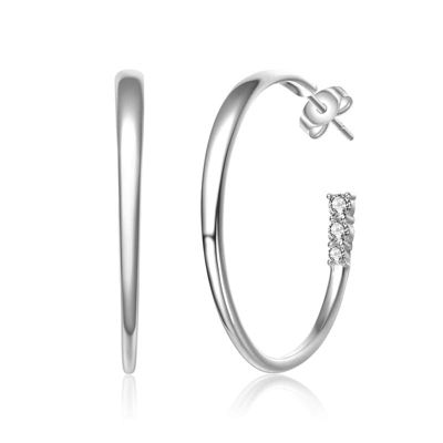 Rozzato Lab Created Sterling Silver White Gold Plated with Colored Cubic Zirconia 3-Stone C-Hoop Earrings