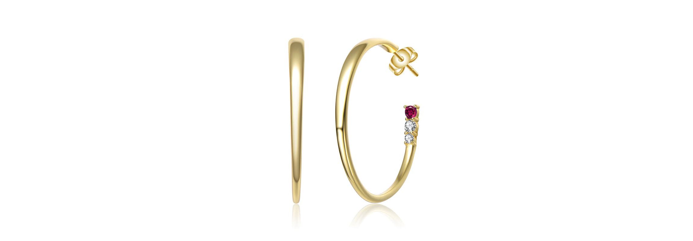 Lab Created Sterling Silver White Gold Plated with Colored Cubic Zirconia 3-Stone C-Hoop Earrings