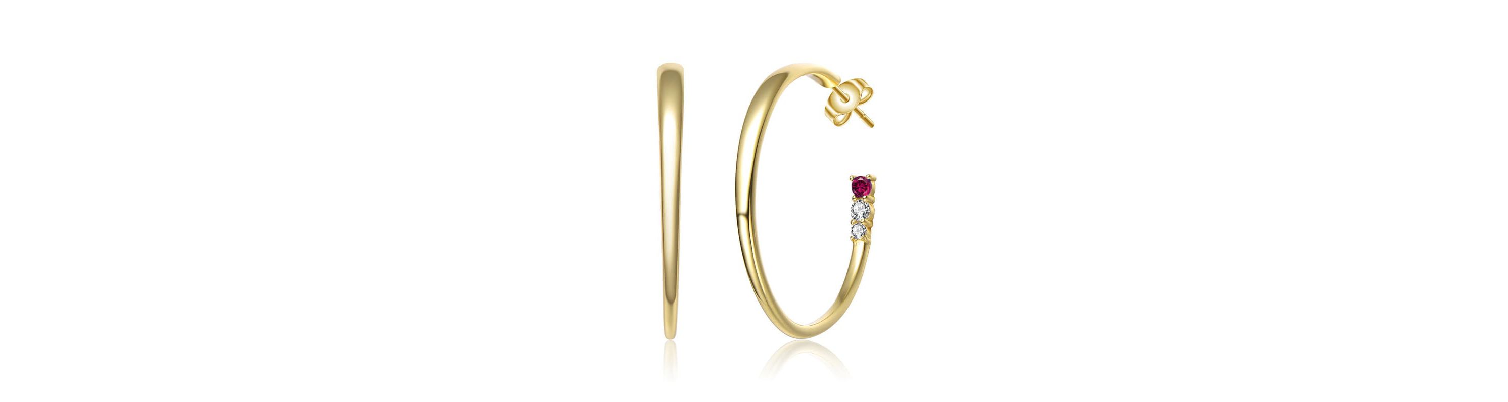 Lab Created Sterling Silver White Gold Plated with Colored Cubic Zirconia 3-Stone C-Hoop Earrings