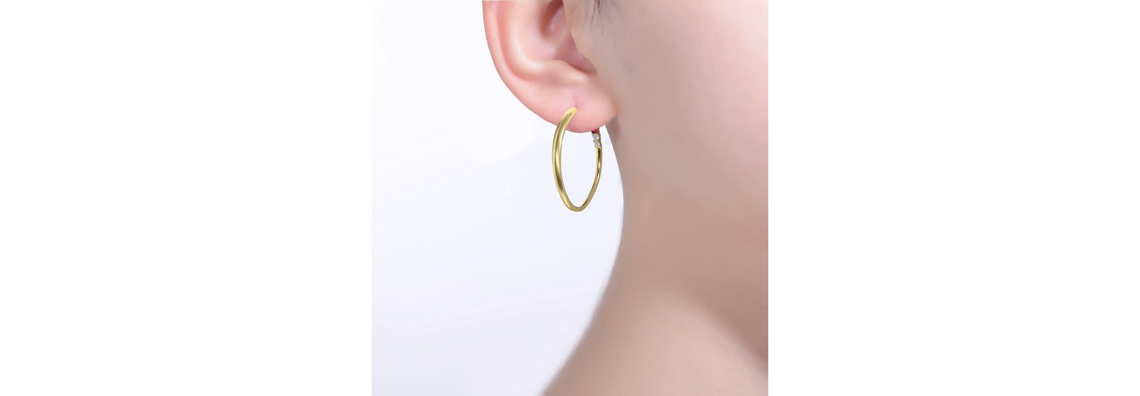 Lab Created Sterling Silver White Gold Plated with Colored Cubic Zirconia 3-Stone C-Hoop Earrings