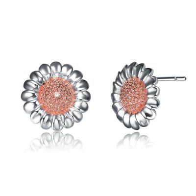 Rozzato Lab Created Sterling Silver with Clear Cubic Zirconia Sunflower Earrings, Pink