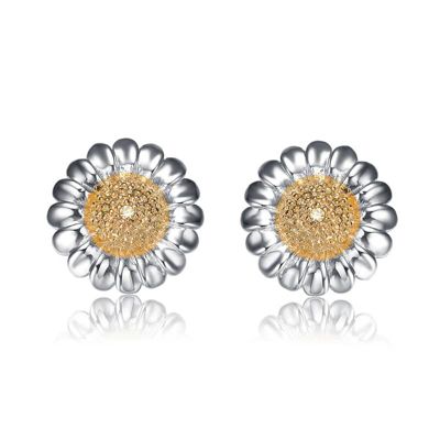 Rozzato Lab Created Sterling Silver with Clear Cubic Zirconia Sunflower Earrings