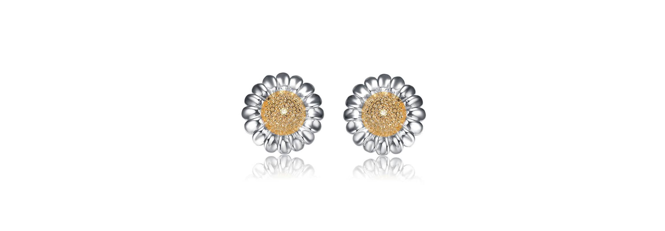 Lab Created Sterling Silver with Clear Cubic Zirconia Sunflower Earrings