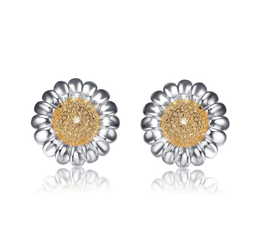 Lab Created Sterling Silver with Clear Cubic Zirconia Sunflower Earrings