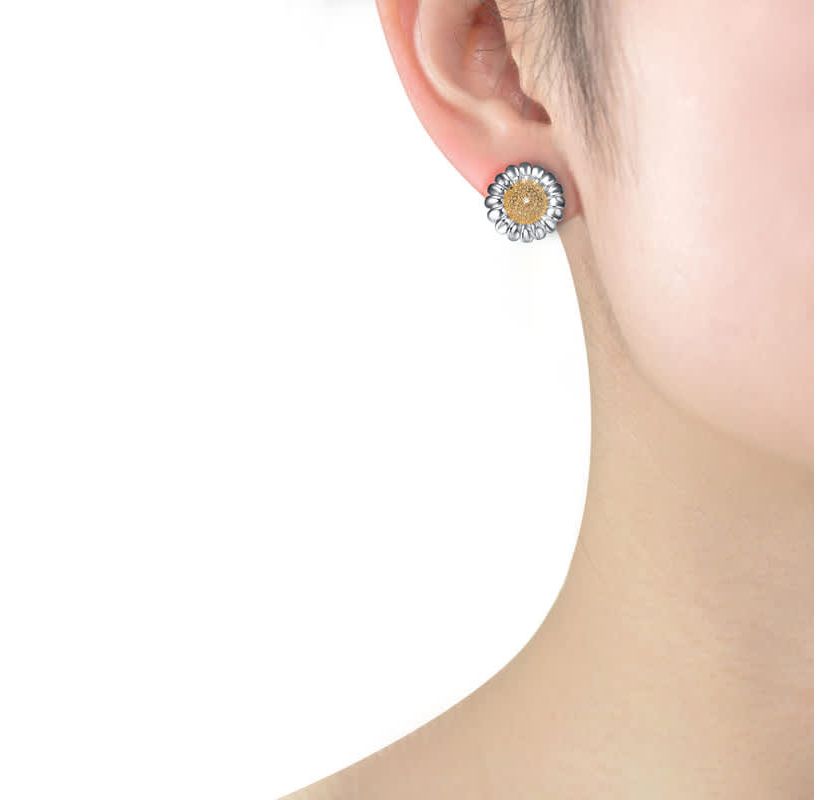 Lab Created Sterling Silver with Clear Cubic Zirconia Sunflower Earrings