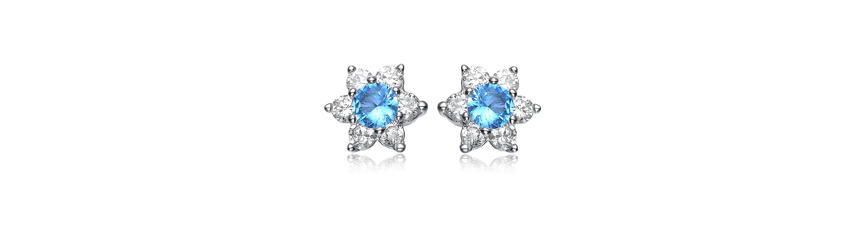Lab Created Sterling Silver White Gold Plated with Colored Round Cubic Zirconias Flower Shape Earrings
