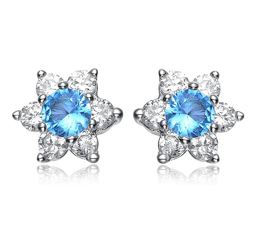 Lab Created Sterling Silver White Gold Plated with Colored Round Cubic Zirconias Flower Shape Earrings