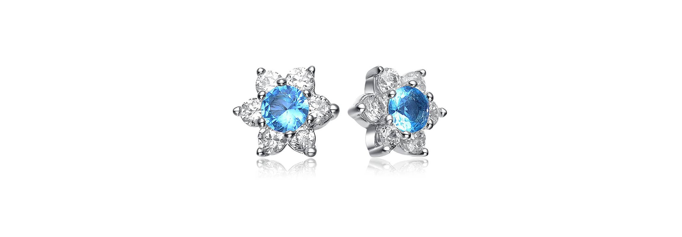 Lab Created Sterling Silver White Gold Plated with Colored Round Cubic Zirconias Flower Shape Earrings