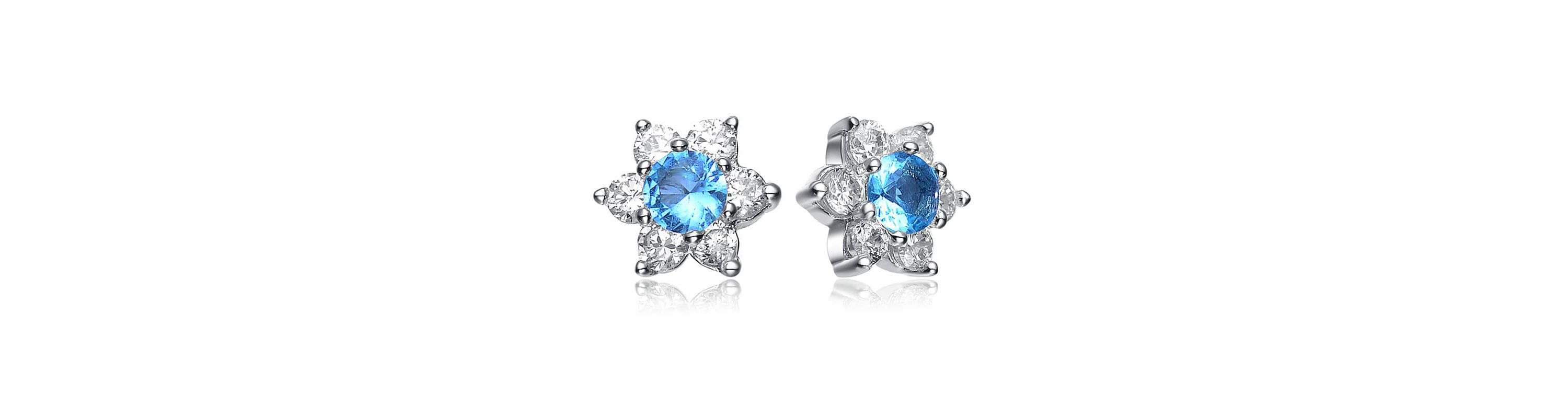 Lab Created Sterling Silver White Gold Plated with Colored Round Cubic Zirconias Flower Shape Earrings