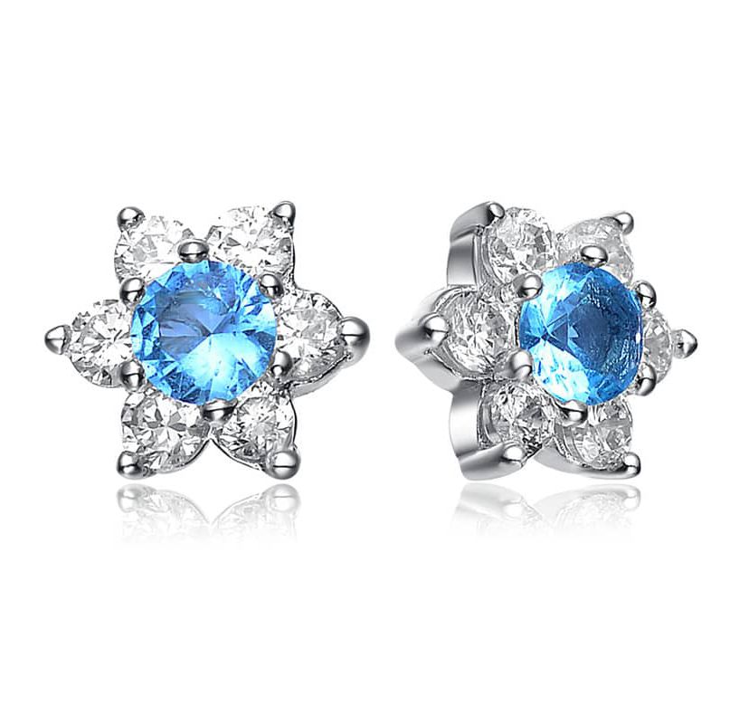 Lab Created Sterling Silver White Gold Plated with Colored Round Cubic Zirconias Flower Shape Earrings