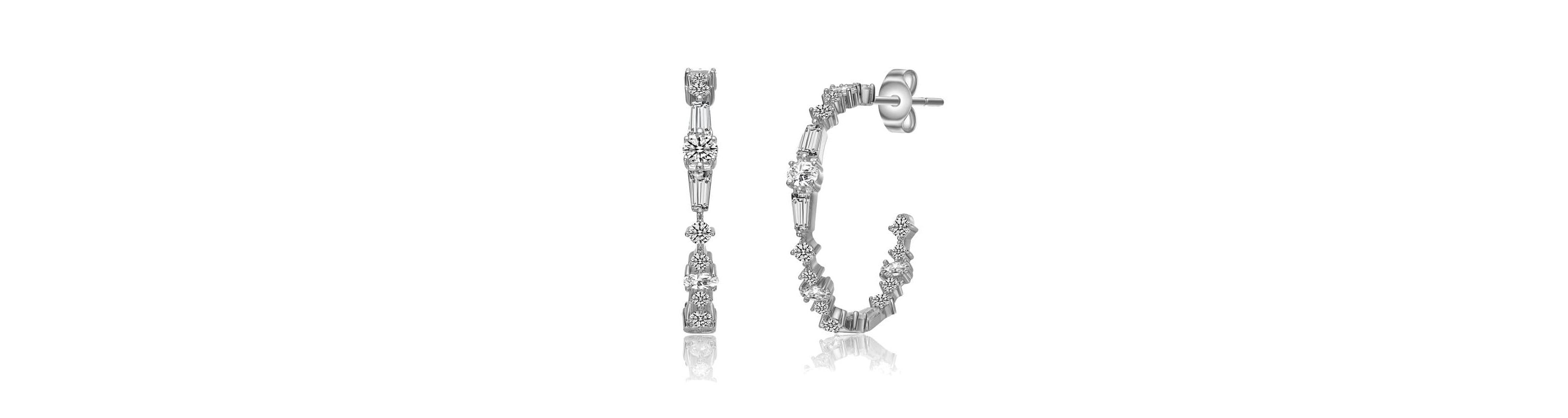 Lab Created Sterling Silver with Clear Cubic Zirconia C-Hoop Earrings