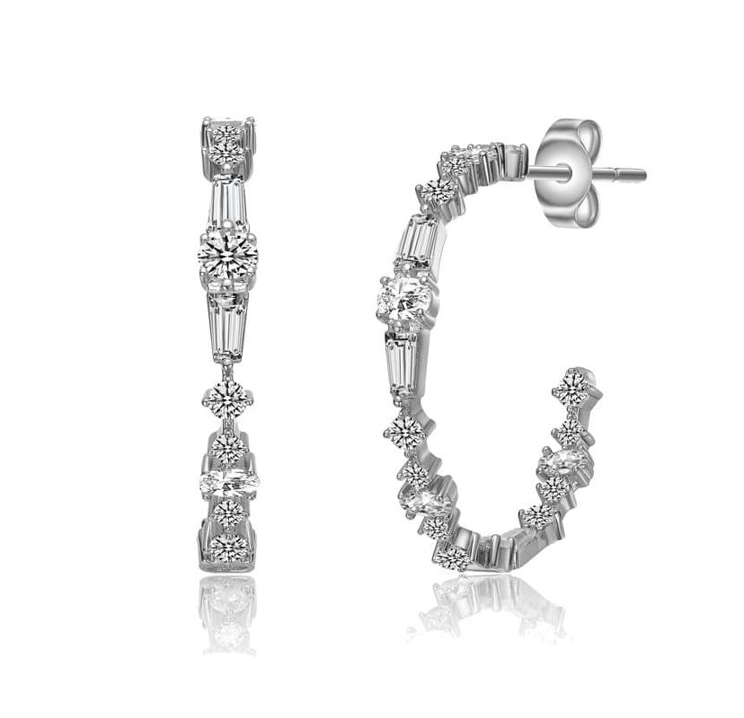 Lab Created Sterling Silver with Clear Cubic Zirconia C-Hoop Earrings