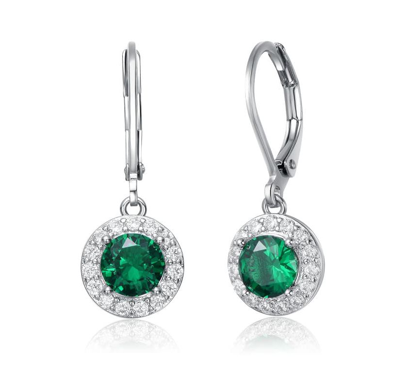 Lab Created Colored Cubic Zirconia Halo Dangle Lever Back Earrings