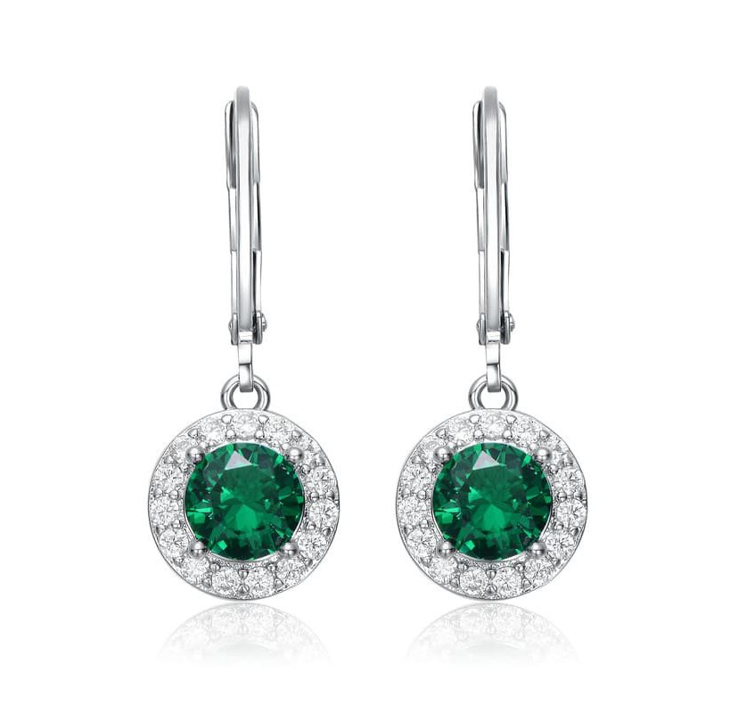 Lab Created Colored Cubic Zirconia Halo Dangle Lever Back Earrings