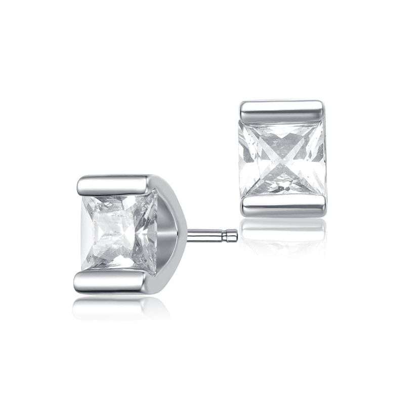Lab Created Sterling Silver with Clear Cubic Zirconia Stud Earrings