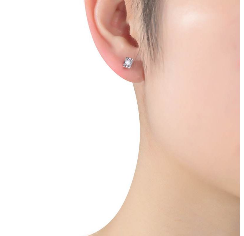 Lab Created Sterling Silver with Clear Cubic Zirconia Stud Earrings