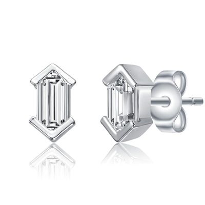 Rozzato Lab Created Sterling Silver with Clear Mini Cubic Zirconia Baguette Geometric Stud Earrings