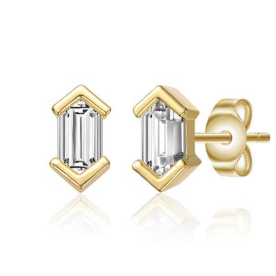 Rozzato Lab Created Sterling Silver with Clear Mini Cubic Zirconia Baguette Geometric Stud Earrings, Gold