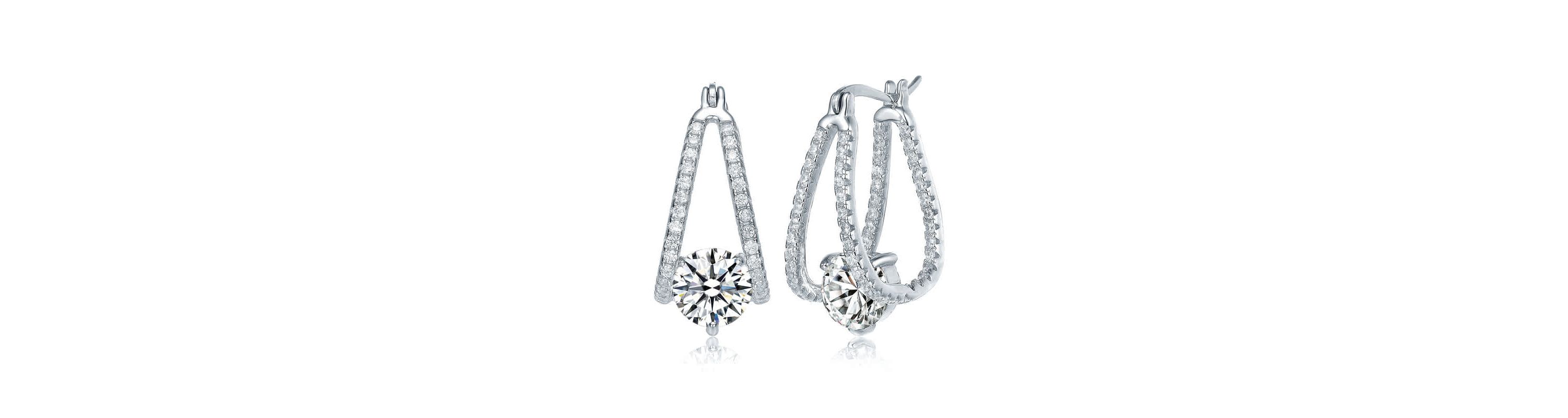 Lab Created Clear Cubic Zirconia Double Trapeze Inside-Out Oblong Hoop Earrings