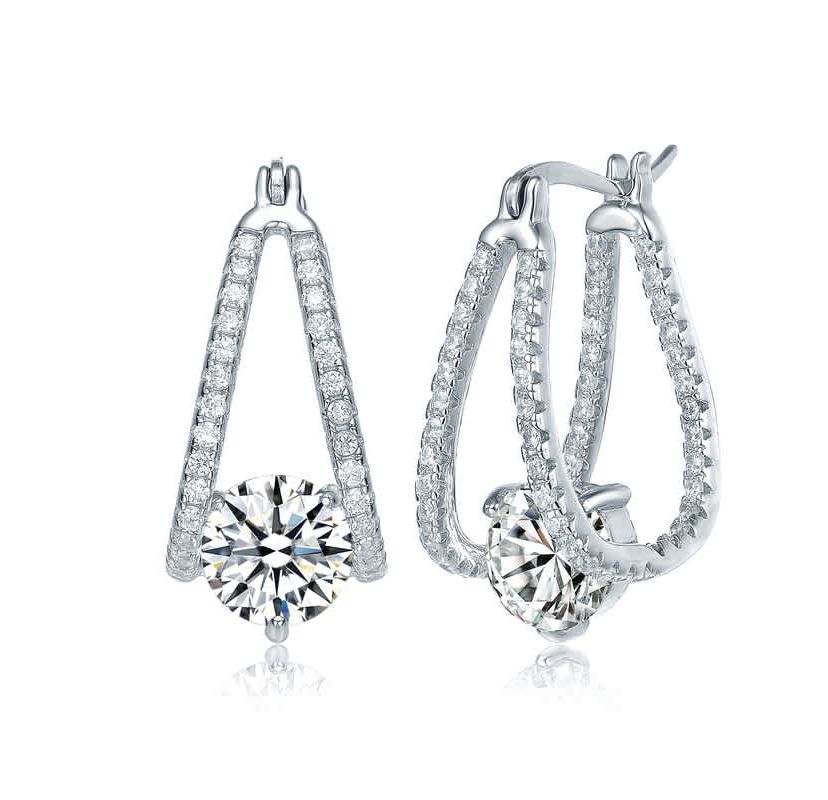 Lab Created Clear Cubic Zirconia Double Trapeze Inside-Out Oblong Hoop Earrings