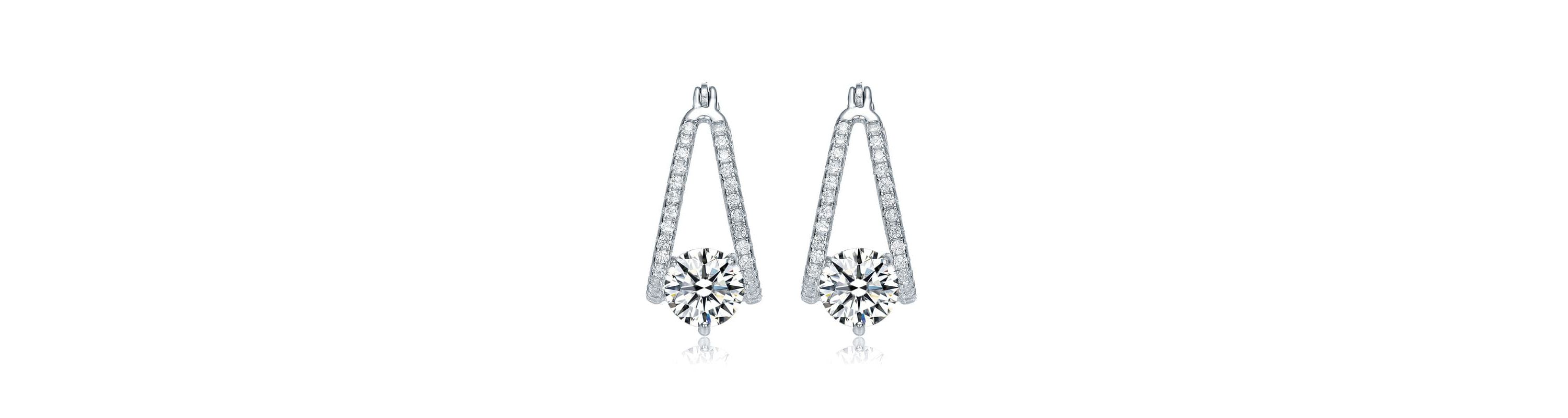 Lab Created Clear Cubic Zirconia Double Trapeze Inside-Out Oblong Hoop Earrings