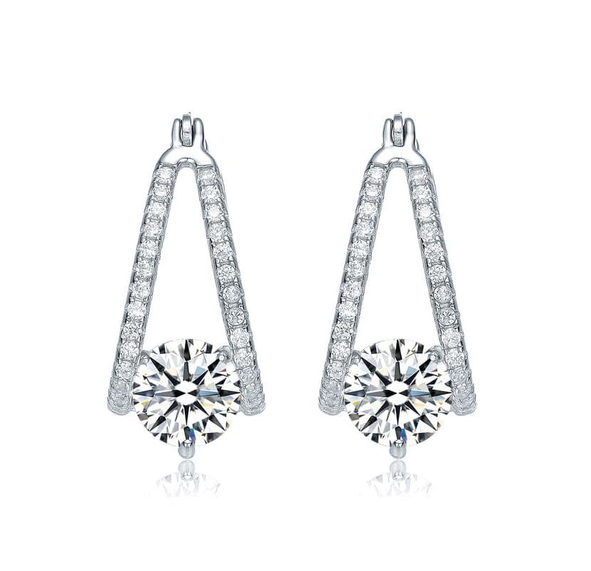 Lab Created Clear Cubic Zirconia Double Trapeze Inside-Out Oblong Hoop Earrings