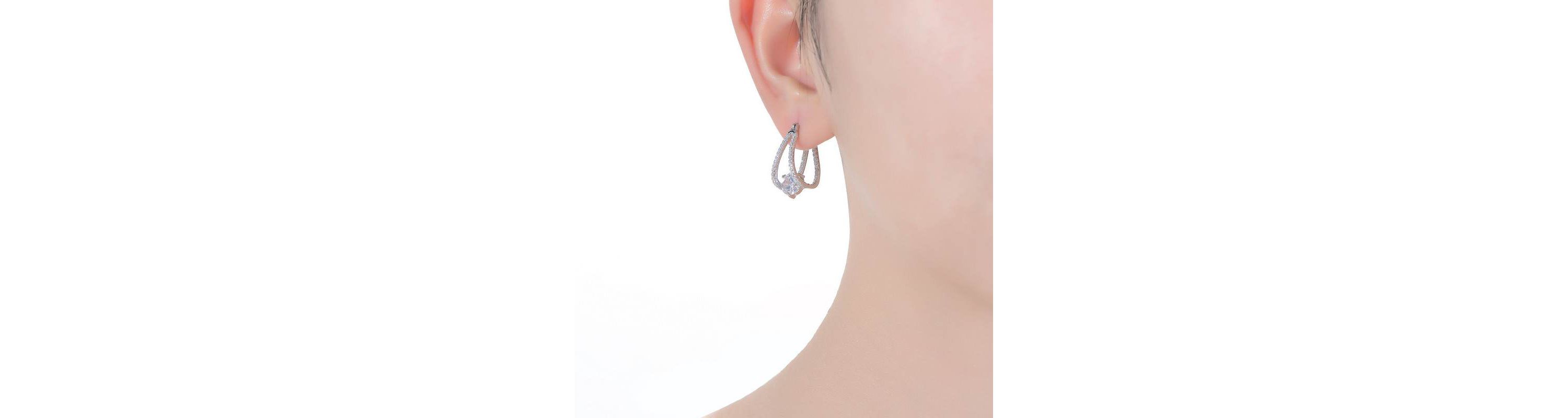 Lab Created Clear Cubic Zirconia Double Trapeze Inside-Out Oblong Hoop Earrings