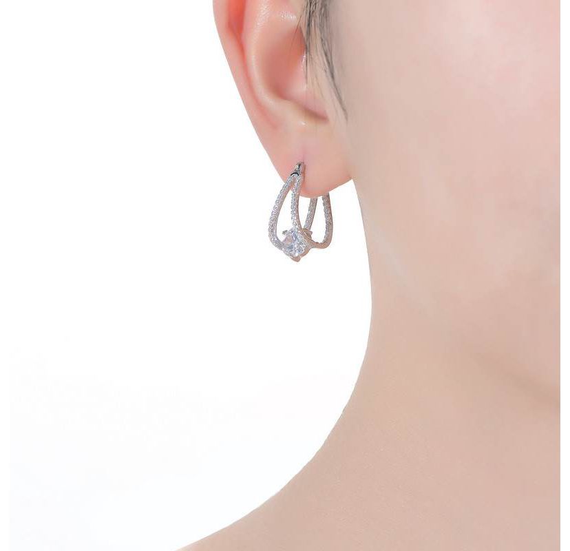 Lab Created Clear Cubic Zirconia Double Trapeze Inside-Out Oblong Hoop Earrings