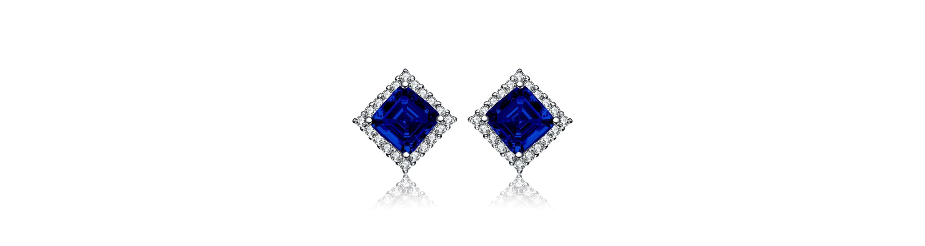 Lab Created White Gold Plated with Colored Cubic Zirconia Square Stud Earrings