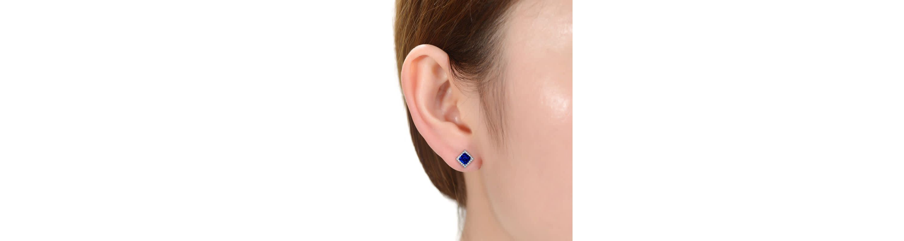 Lab Created White Gold Plated with Colored Cubic Zirconia Square Stud Earrings