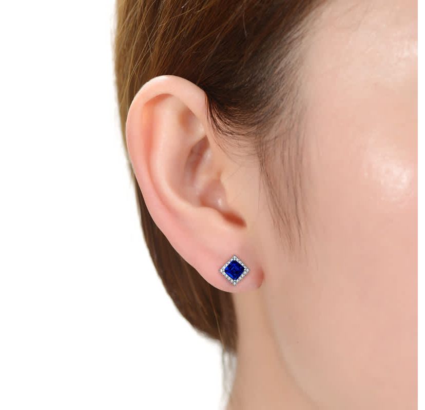 Lab Created White Gold Plated with Colored Cubic Zirconia Square Stud Earrings