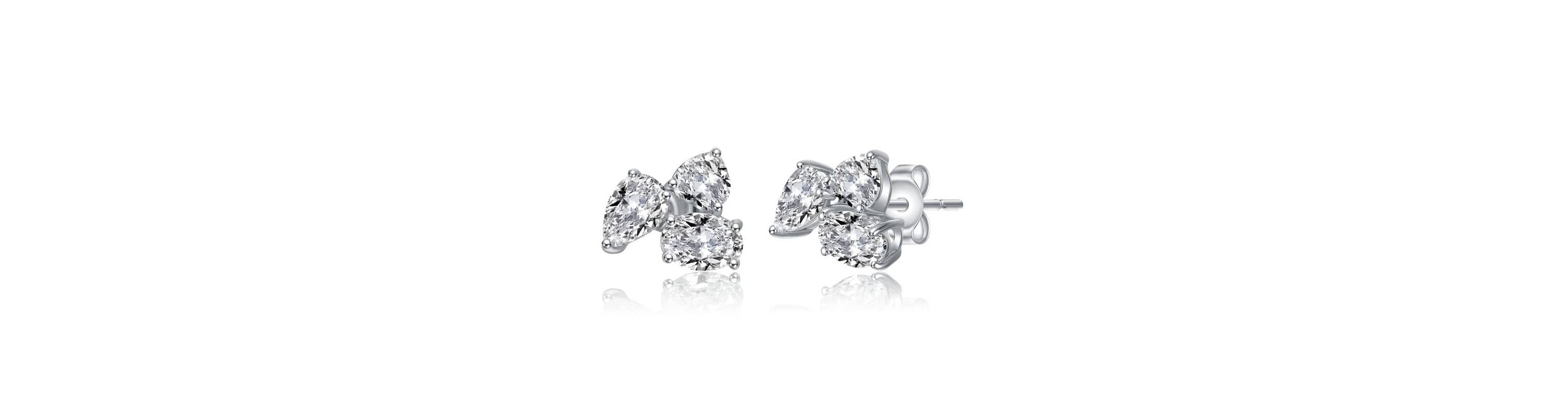 Lab Created Sterling Silver with Clear Cubic Zirconia Triple Cluster Stud Earrings
