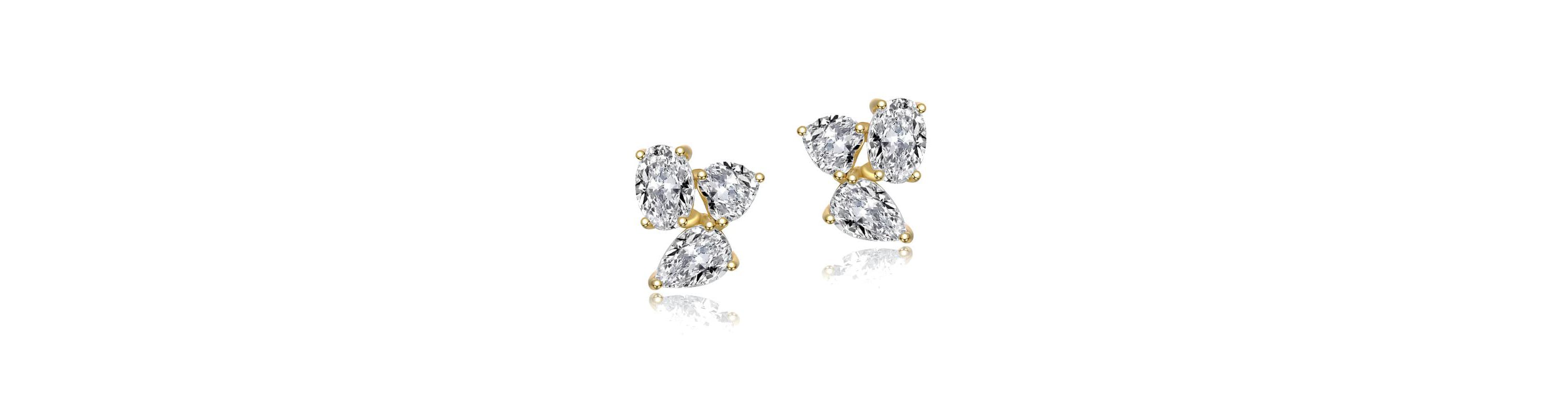 Lab Created Sterling Silver with Clear Cubic Zirconia Triple Cluster Stud Earrings