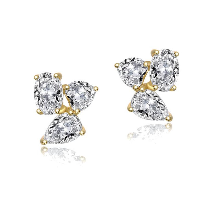Lab Created Sterling Silver with Clear Cubic Zirconia Triple Cluster Stud Earrings
