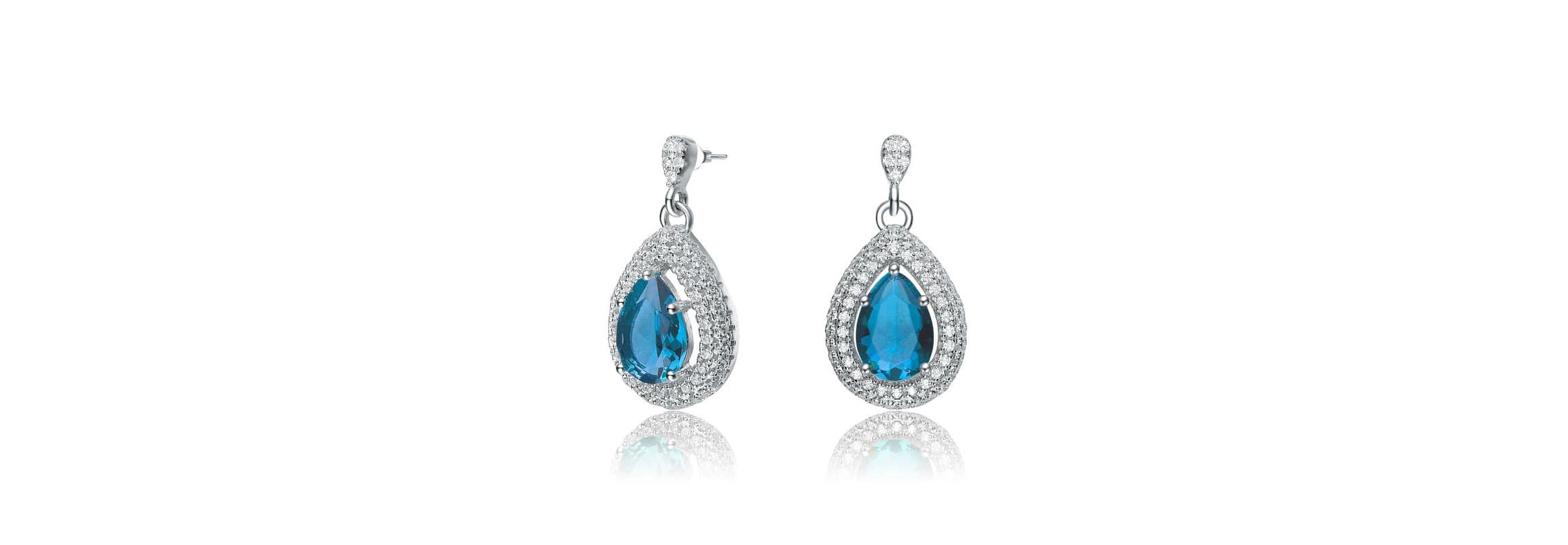 Lab Created Sterling Silver White Gold Plated with Colored Cubic Zirconia Pear Drop Earrings